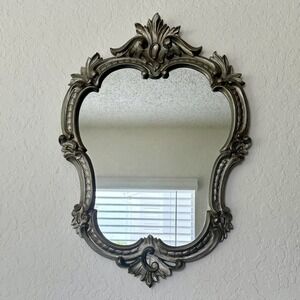 Vintage Ornate Framed Mirror Silver Baroque Renaissance Italian Made Resin?